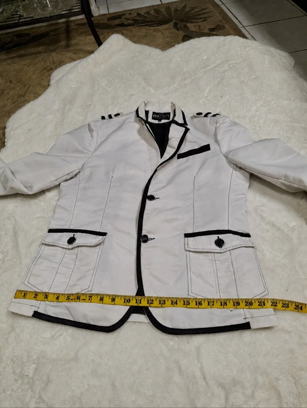 Moy Ferreti White & Black Military Nautical Contrast-Trim Blazer Men Size Large